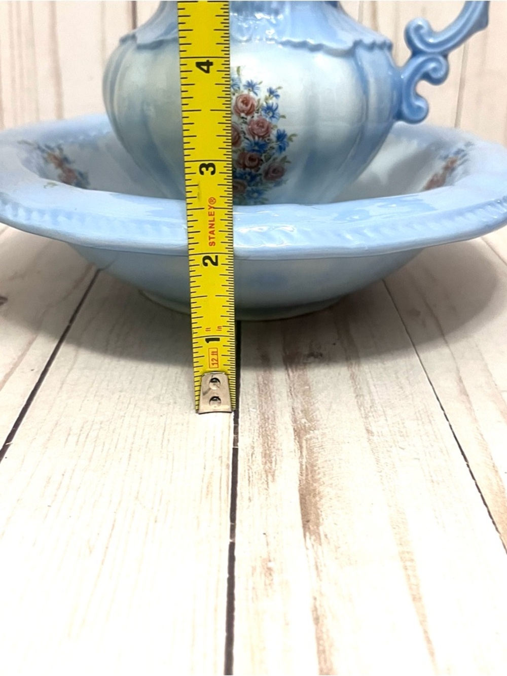 Arnels 1975 Blue Floral Pitcher & Basin Set Cottagecore Farmhouse Bathroom - Picture 16 of 16